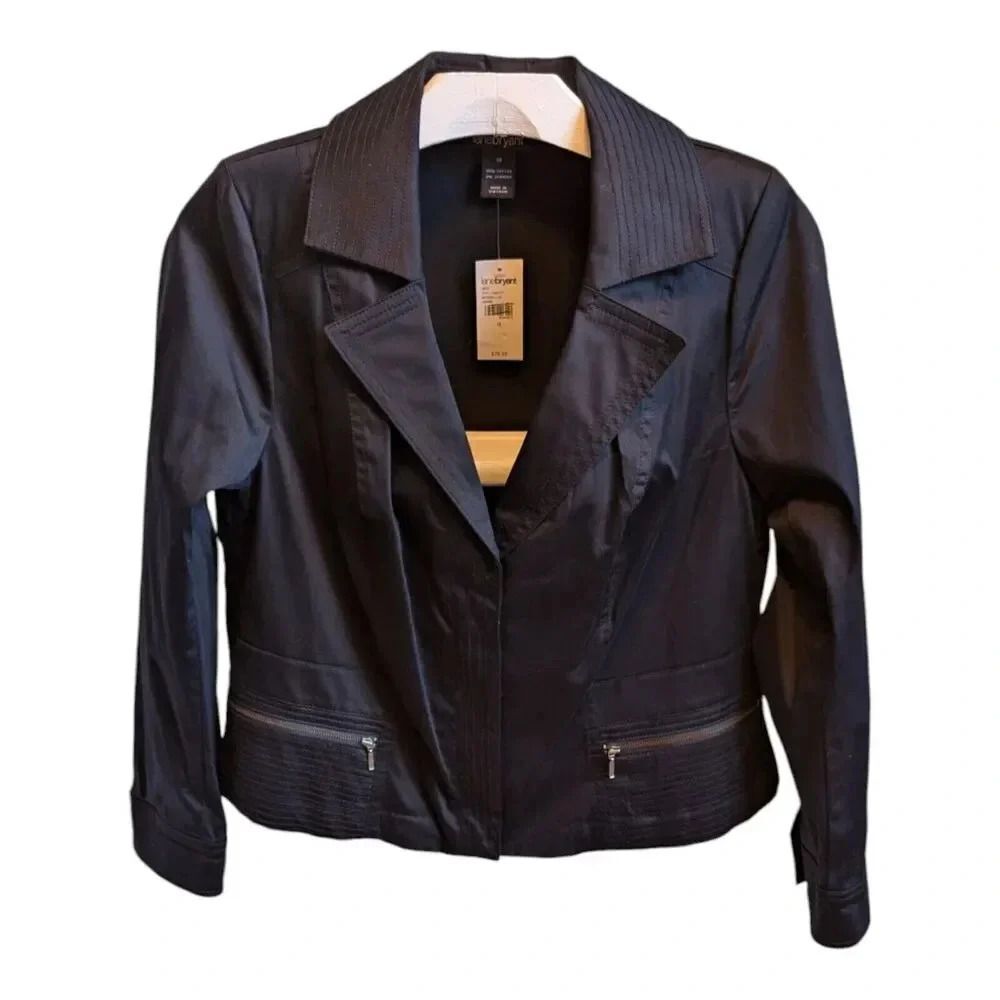 NWT Lane Bryant Black Edgy Zippers Double Breasted Jacket SZ 16